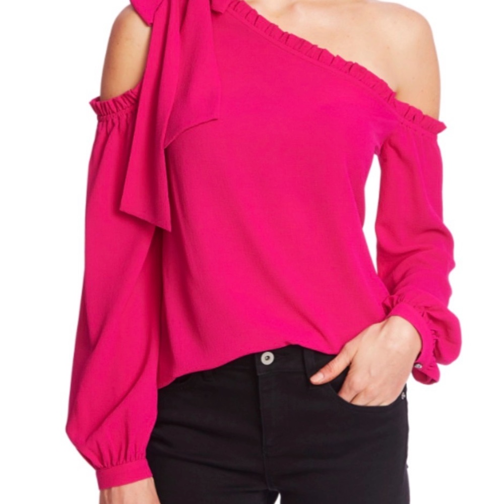Ce Ce Ruffled Asymmetric Long Sleeve Cold Shoulder Blouse